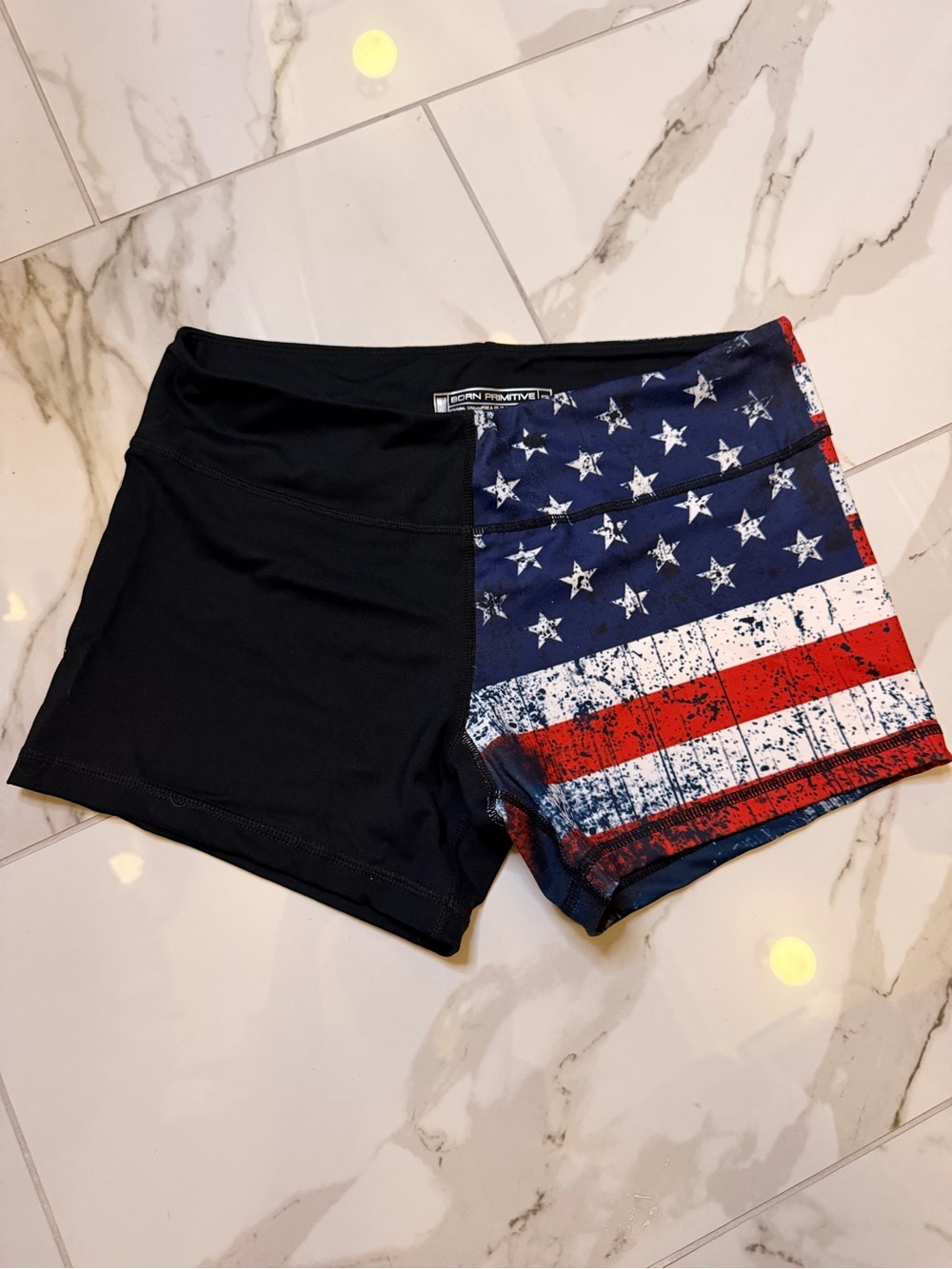 Born Primitive Black Swim Shorts with Blue Star Panel